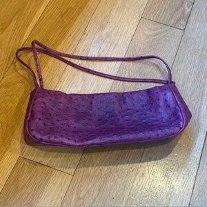 Elegant Farrutx Purple Leather Baguette Shoulder Bag